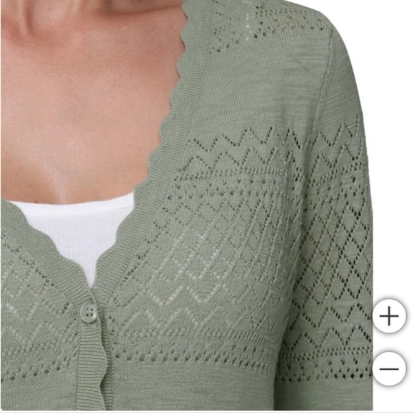 New Frye Women's Pointelle green Cardigan lightweight 100% cotton - Picture 4 of 7